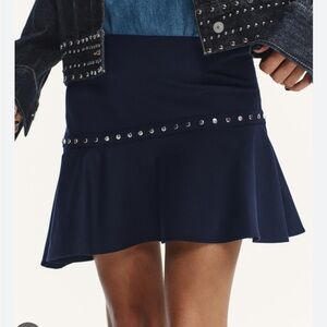 NWT Zara Asymmetrical Navy Blue Stud Ruffle Mini Skirt